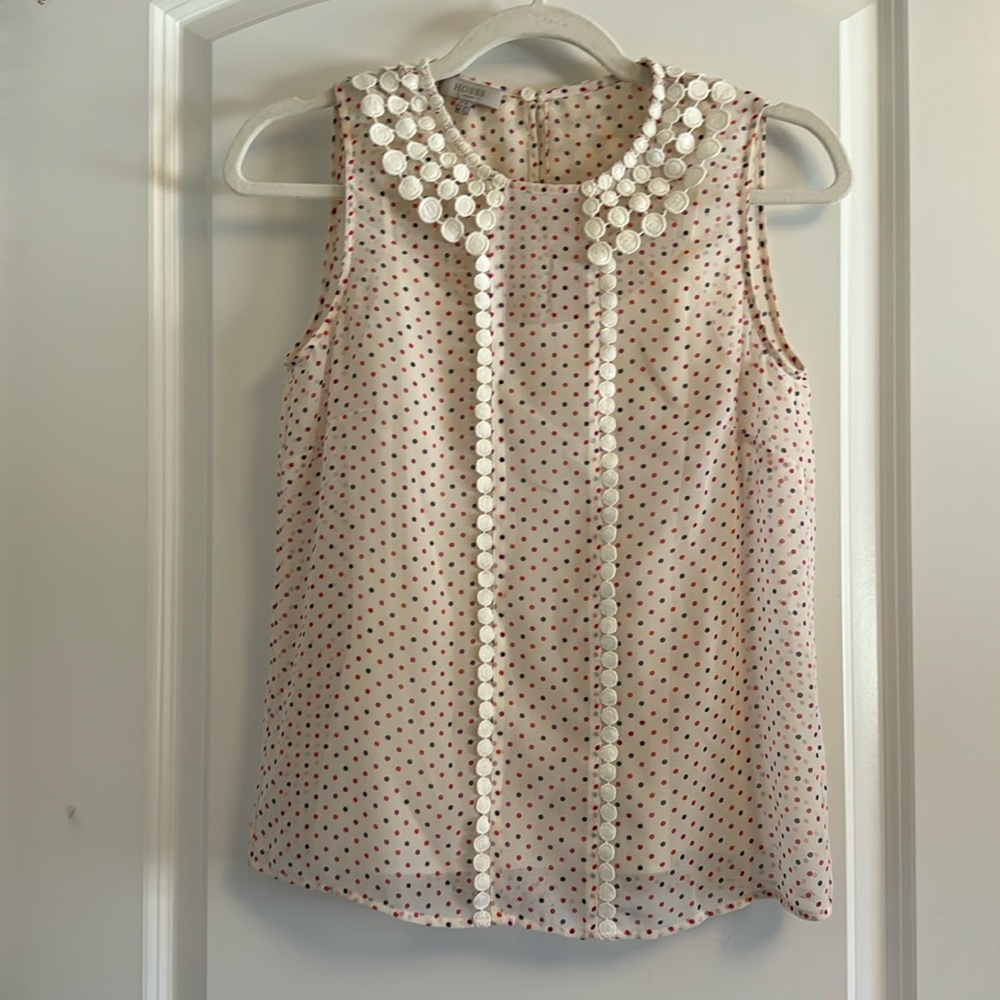 Beautiful silk tank with detachable cami, collar, small button back closure